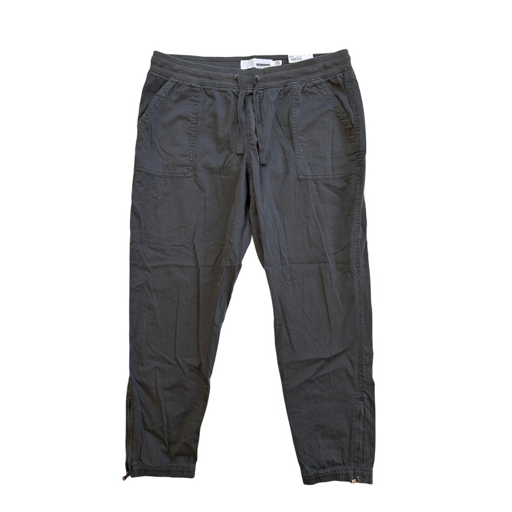 Sonoma Jogger Pants Womens Large Gray Mid Rise Ankle Zip NWT Relaxed Fit Utility
